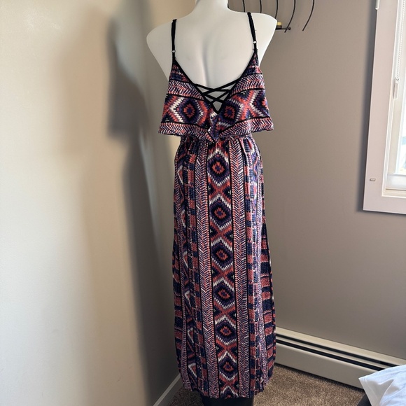 Angie Women's Sleeveless Babydoll Aztec Maxi Dress Spaghetti Strap Small Boho - Picture 5 of 16